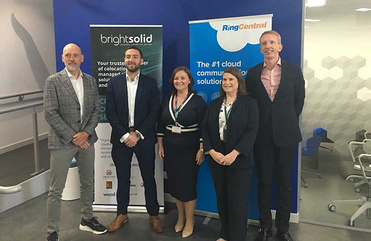 (l-r): Stewart Hale, Senior Regional Channel Manager EMEA at RingCentral, Mark Robertson, Enterprise Sales at RingCentral, Elaine Maddison, CEO of Brightsolid, Vicky Glynn, Product Manager at Brightsolid and Malcolm Smith, Chief Sales Officer at Brightsolid