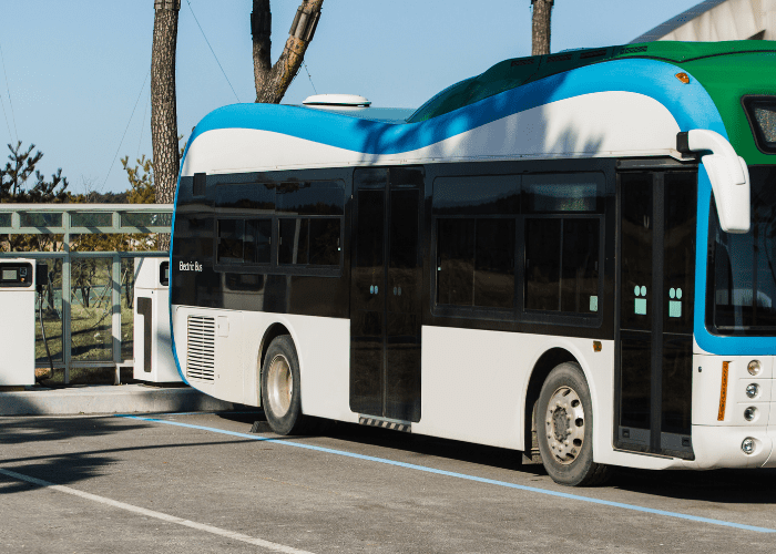 Electric bus at charging station