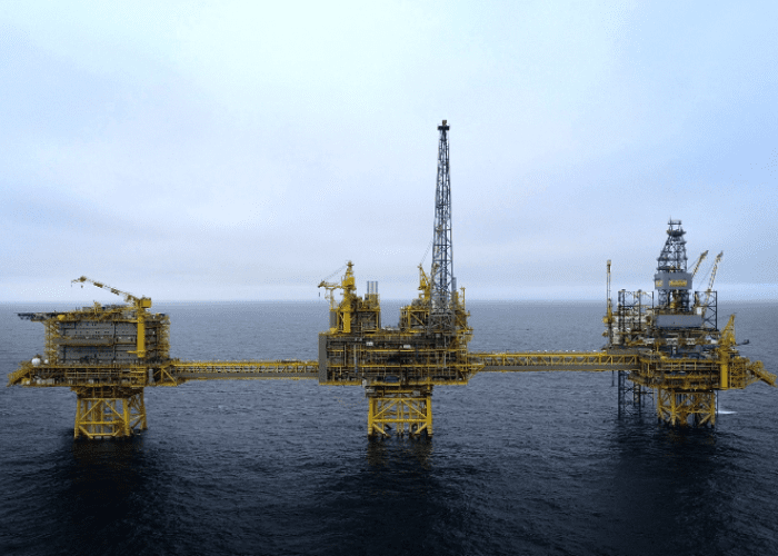 3 adjacent oil rigs in north sea